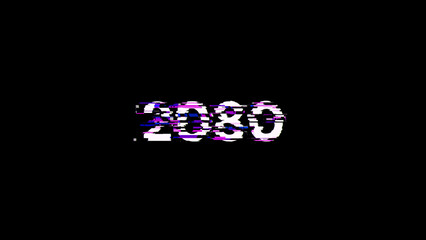 3D rendering 2080 text with screen effects of technological glitches