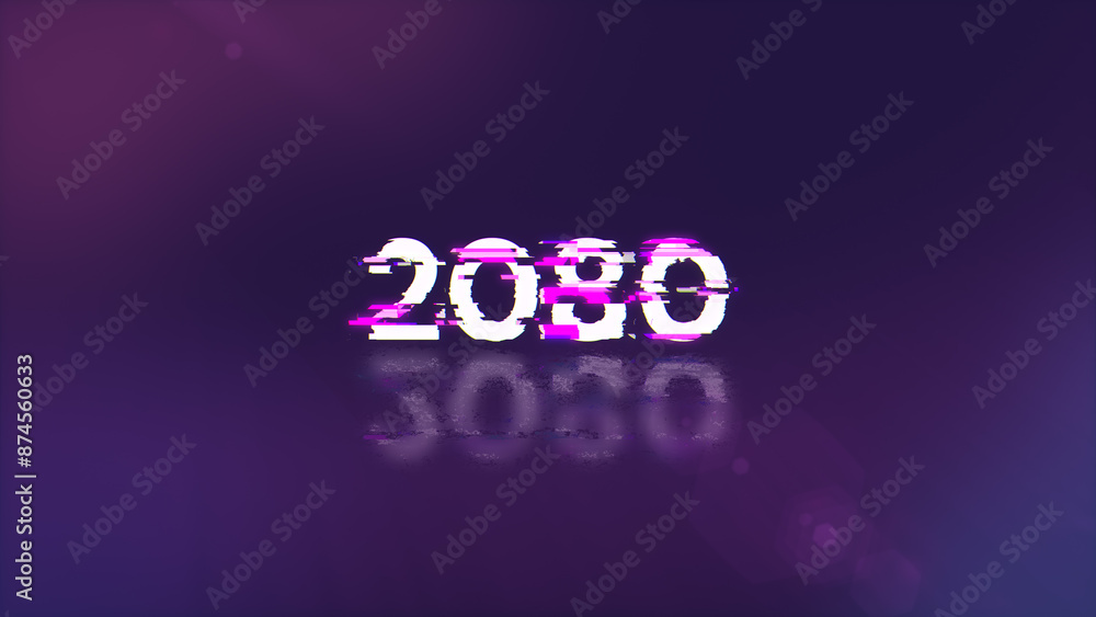 Poster 3d rendering 2080 text with screen effects of technological glitches