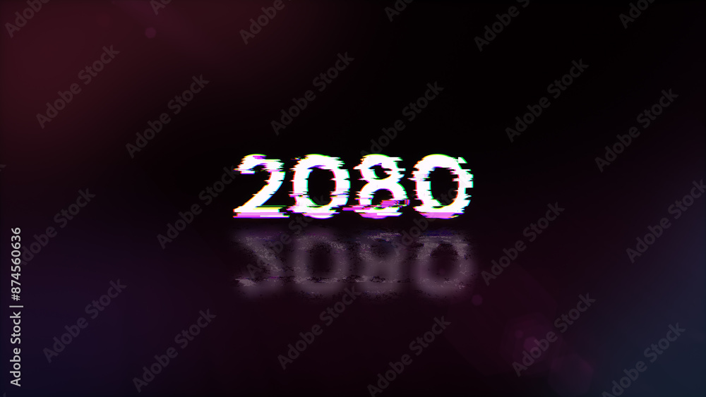 Poster 3d rendering 2080 text with screen effects of technological glitches