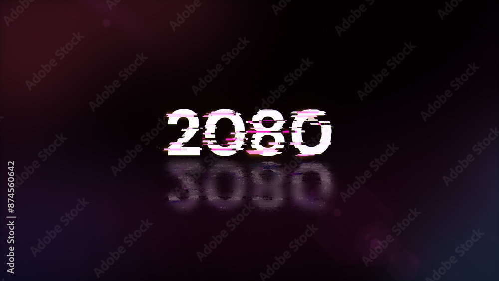 Poster 3d rendering 2080 text with screen effects of technological glitches