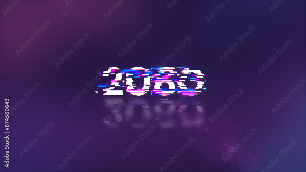 Poster 3d rendering 2080 text with screen effects of technological glitches