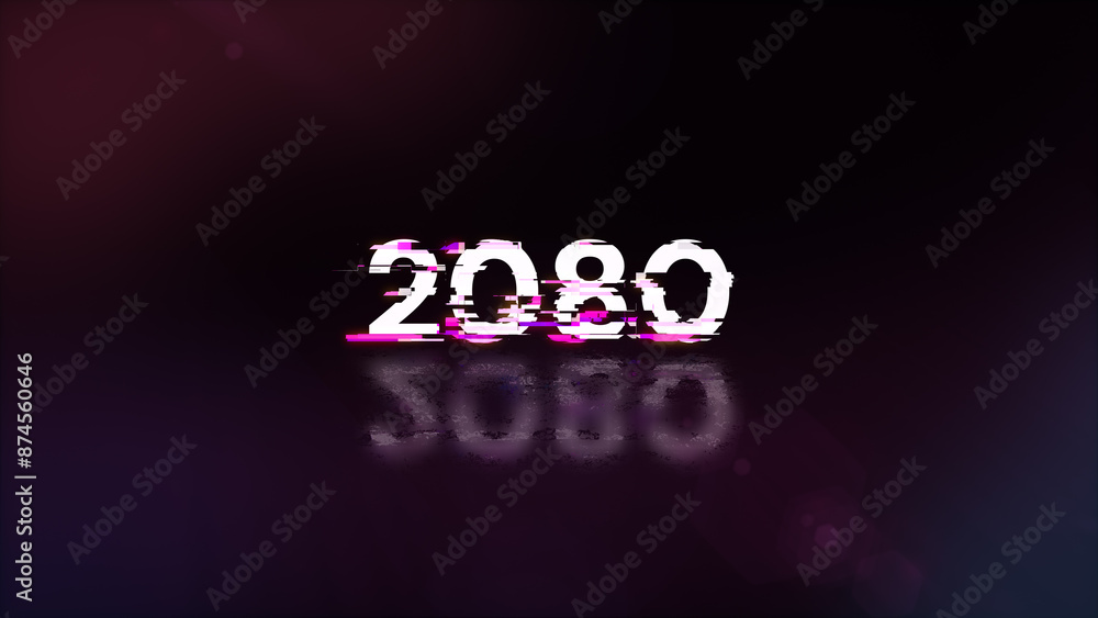 Aufkleber 3d rendering 2080 text with screen effects of technological glitches
