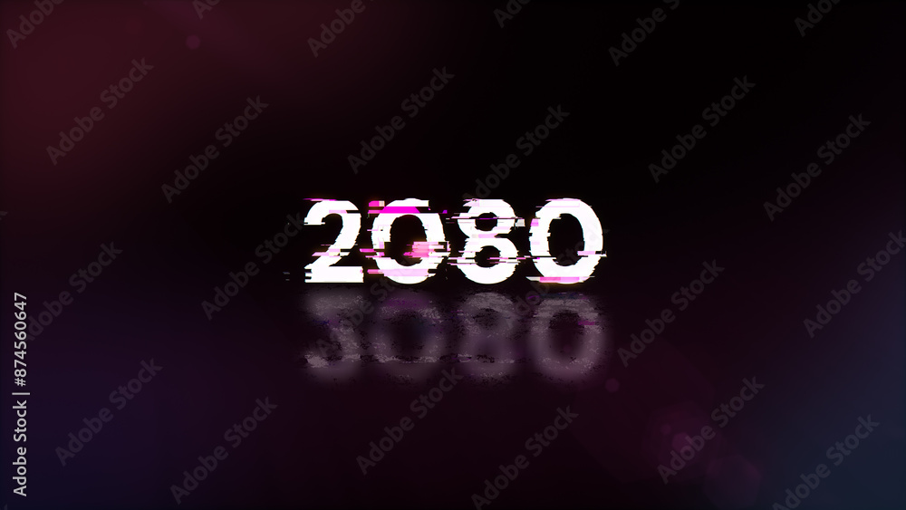 Poster 3d rendering 2080 text with screen effects of technological glitches