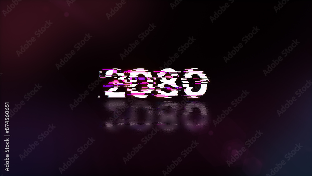 Aufkleber 3d rendering 2080 text with screen effects of technological glitches