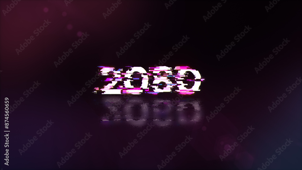 Poster 3d rendering 2080 text with screen effects of technological glitches
