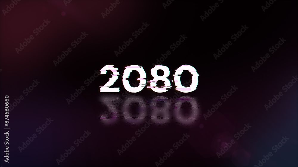 Poster 3d rendering 2080 text with screen effects of technological glitches