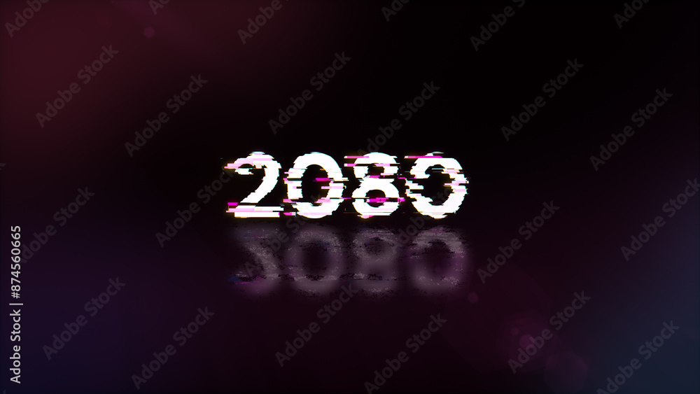 Poster 3d rendering 2080 text with screen effects of technological glitches