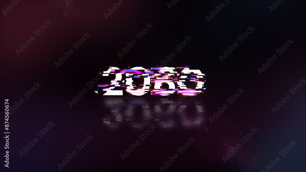 Poster 3d rendering 2080 text with screen effects of technological glitches