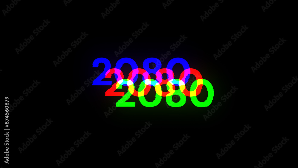 Poster 3d rendering 2080 text with screen effects of technological glitches