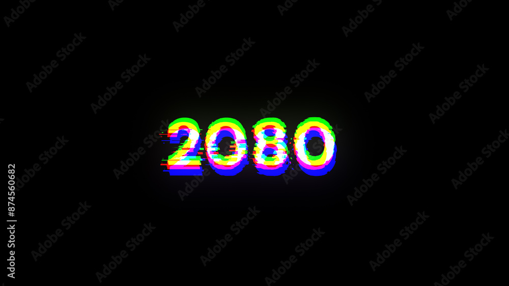 Poster 3d rendering 2080 text with screen effects of technological glitches