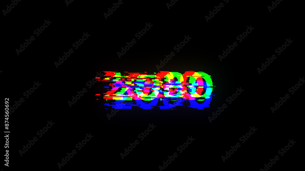 Poster 3d rendering 2080 text with screen effects of technological glitches