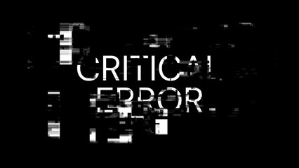 3D rendering critical error text with screen effects of technological glitches