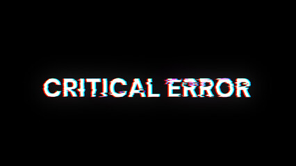 3D rendering critical error text with screen effects of technological glitches