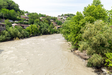 Rioni River flowing through the city of Kutaisi, Georgia