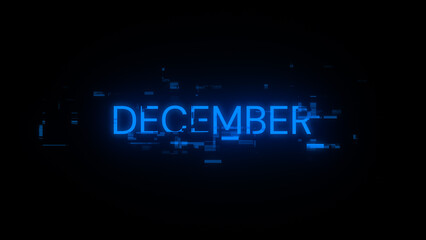 3D rendering December text with screen effects of technological glitches