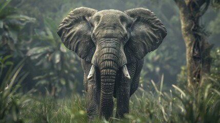 World Elephant Day. Big elephant against the background of the sky and savanna. Horizontal banner, free space for text. Wildlife protection and animal conservation concept