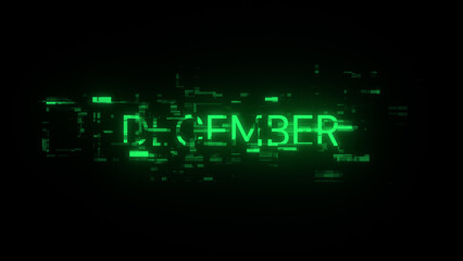 3D rendering December text with screen effects of technological glitches