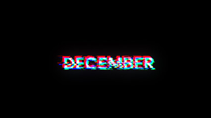 3D rendering December text with screen effects of technological glitches