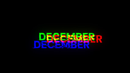 Obraz premium 3D rendering December text with screen effects of technological glitches