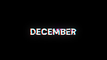 3D rendering December text with screen effects of technological glitches