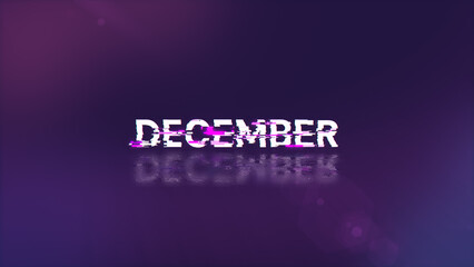 3D rendering December text with screen effects of technological glitches