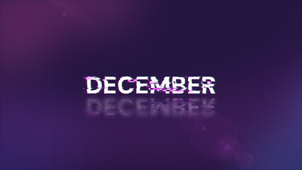 3D rendering December text with screen effects of technological glitches