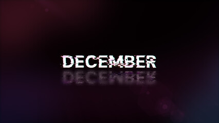 3D rendering December text with screen effects of technological glitches