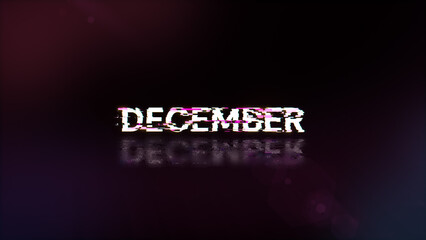 3D rendering December text with screen effects of technological glitches