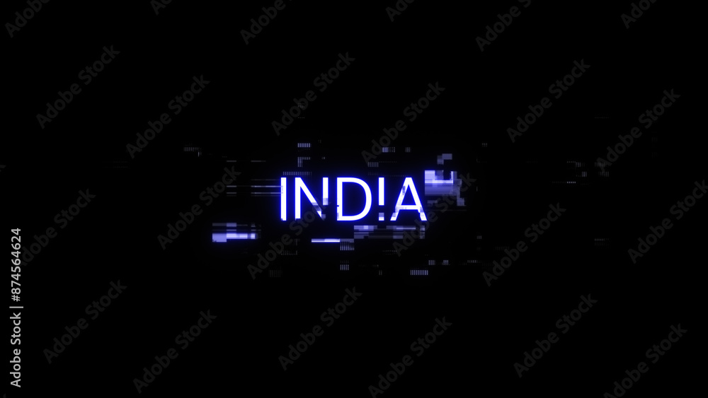 Poster 3d rendering india text with screen effects of technological glitches
