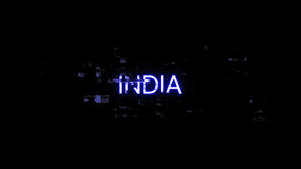 3D rendering India text with screen effects of technological glitches