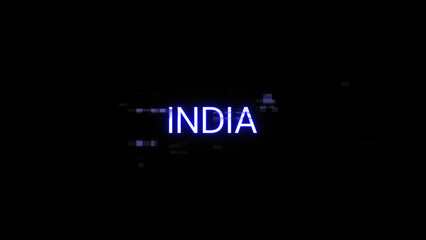 3D rendering India text with screen effects of technological glitches