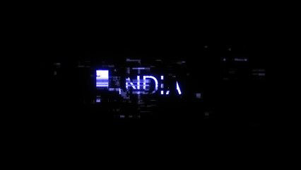 3D rendering India text with screen effects of technological glitches