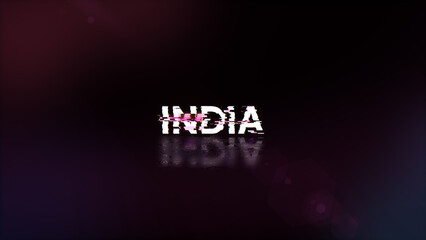 3D rendering India text with screen effects of technological glitches