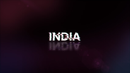 3D rendering India text with screen effects of technological glitches