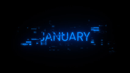 Obraz premium 3D rendering January text with screen effects of technological glitches