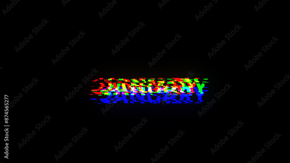 Poster 3d rendering january text with screen effects of technological glitches