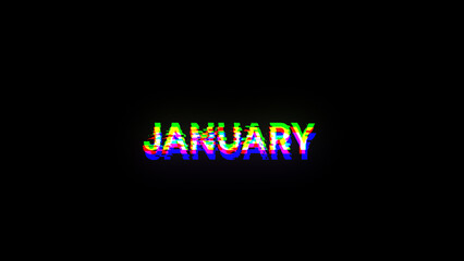 3D rendering January text with screen effects of technological glitches