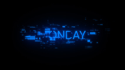 Obraz premium 3D rendering Monday text with screen effects of technological glitches