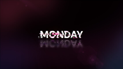 3D rendering Monday text with screen effects of technological glitches