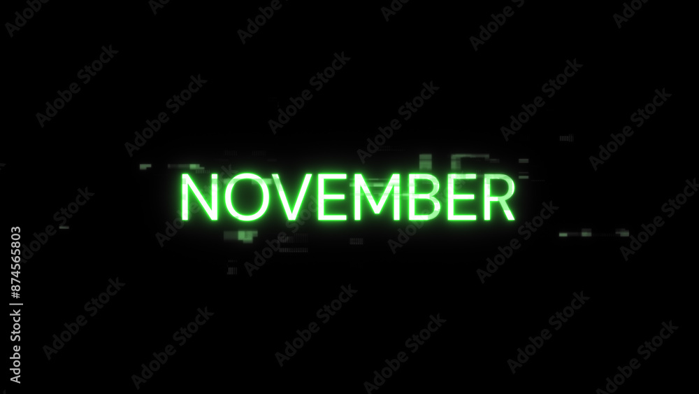 Poster 3d rendering november text with screen effects of technological glitches