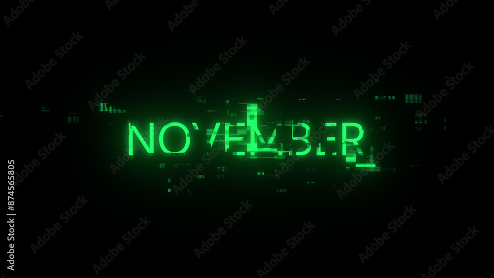 Poster 3d rendering november text with screen effects of technological glitches