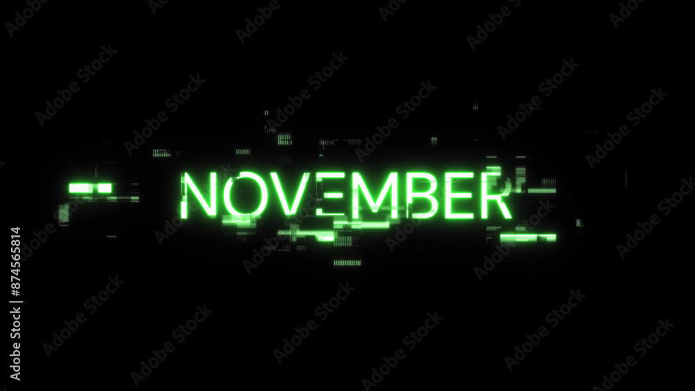 Poster 3d rendering november text with screen effects of technological glitches