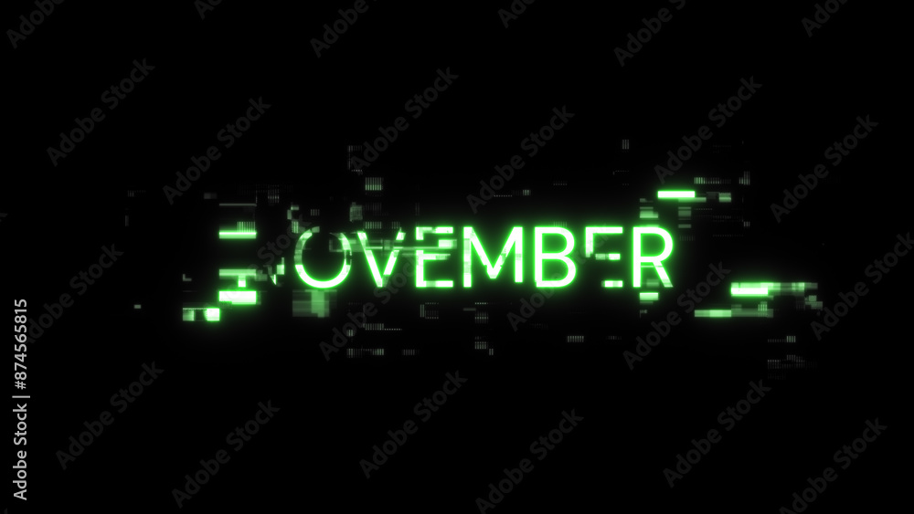 Poster 3d rendering november text with screen effects of technological glitches