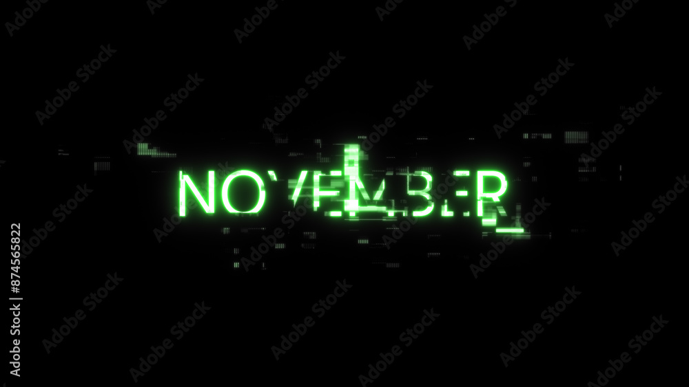 Poster 3d rendering november text with screen effects of technological glitches