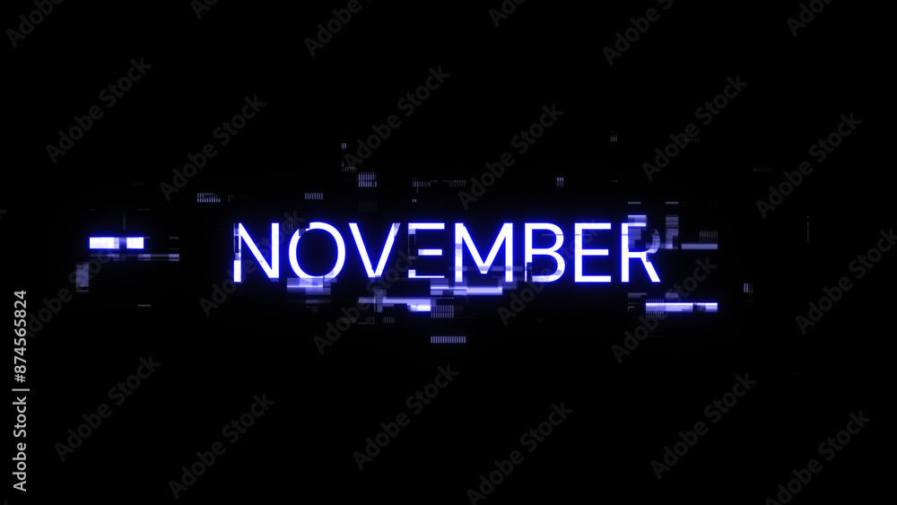 Poster 3d rendering november text with screen effects of technological glitches