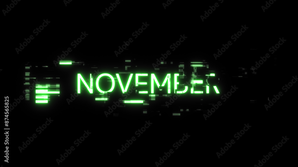 Poster 3d rendering november text with screen effects of technological glitches
