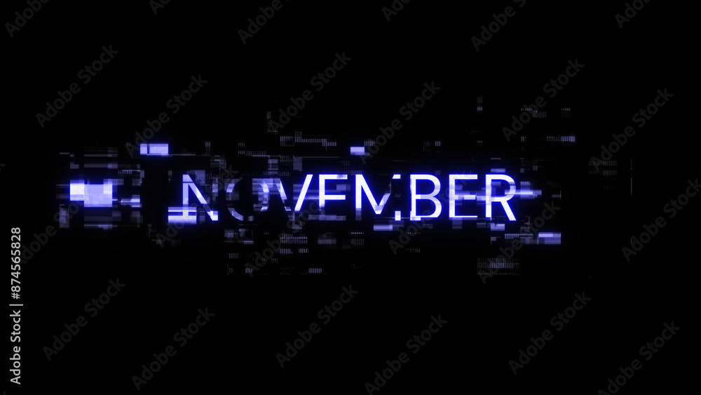 Poster 3d rendering november text with screen effects of technological glitches