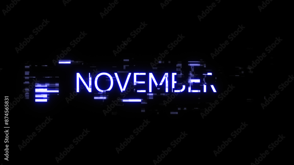 Poster 3d rendering november text with screen effects of technological glitches