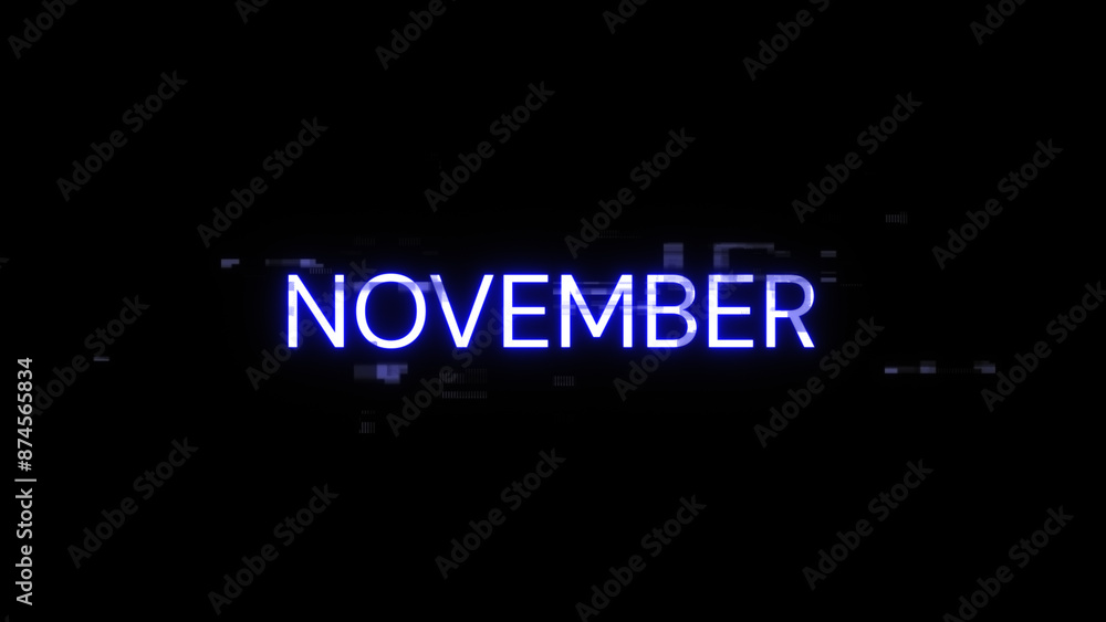 Poster 3d rendering november text with screen effects of technological glitches
