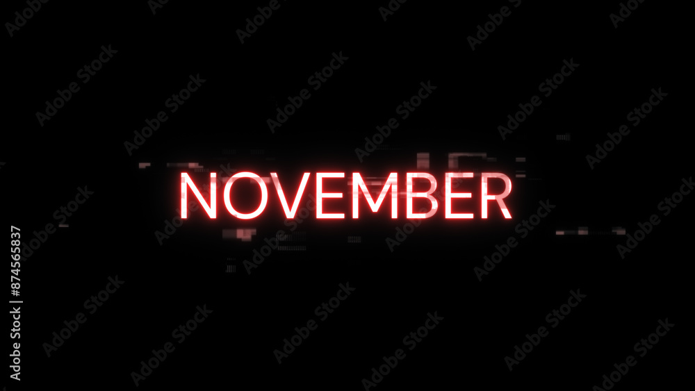 Poster 3d rendering november text with screen effects of technological glitches
